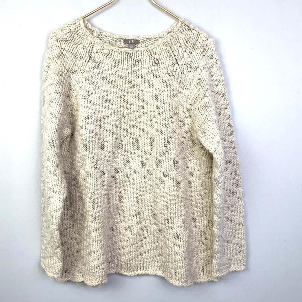 J. Jill Sz Large Beige Wool Alpaca Knit Sweater Open Knit Capsule Neutral Cozy